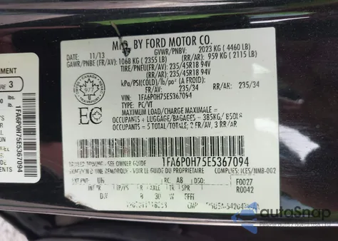 2014 Ford Fusion Se from USA, damaged, VIN 1FA6P0H75E5367094